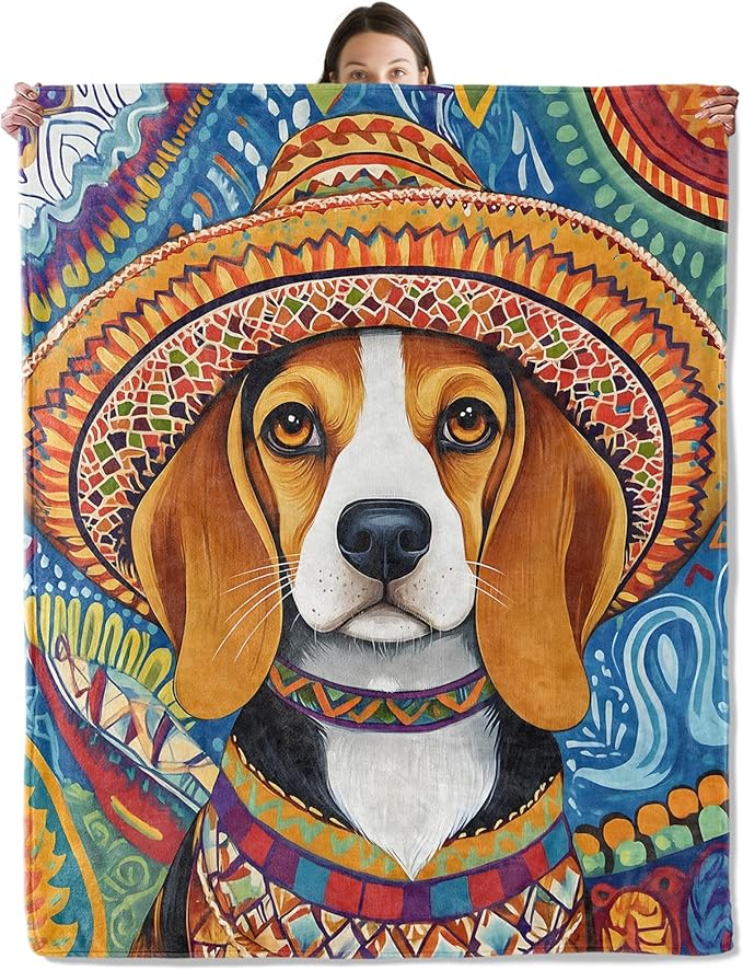Colorful Dog Blanket, Cozy Flannel Pretty Beagle Throw Blanket for Couch Outdoor, Plush Soft Lightweight Travel Cute Puppy Blankets for Bed Decor and Gifts, for Women Adults Boys Kids 60"x80"