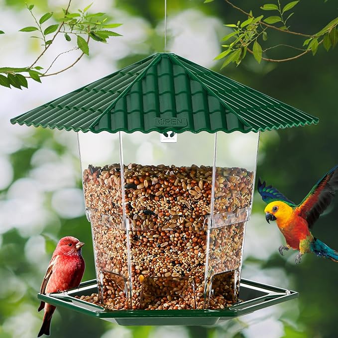 Bird Feeders for Outdoors Hanging Bird Feeder Wild Birds Seed, Green 2 Pack B