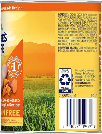 Nature's Recipe Grain Free Wet Dog Food Chicken, Sweet Potato, and Pumpkin Recipe, 13 oz. Can (Pack of 12)