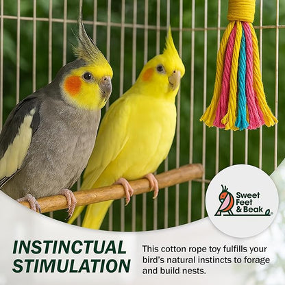 Platinum Tweeter Weave Bird Toys - Perfect Cage Toy for Playing & Preening - Colorful, Safe, Cotton Rope - Birds Cage Playground Accessories & Supplies - Parrot Toys (Large)