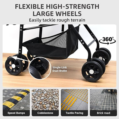 Pet Stroller 3 in 1 Folding Lightweight Dog Stroller with Detachable Carrier & Storage Basket, Premium 4 Wheels Travel Stroller for Small/Medium Pet (Black)