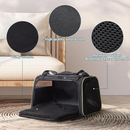 PETSFIT Pet Carrier Airline Approved with Extendable Mat, Dog Carriers for Small Dogs, TSA Approved Pet Carrier, Puppy Carrier for Small and Medium Cats Under 12 Lbs, Black