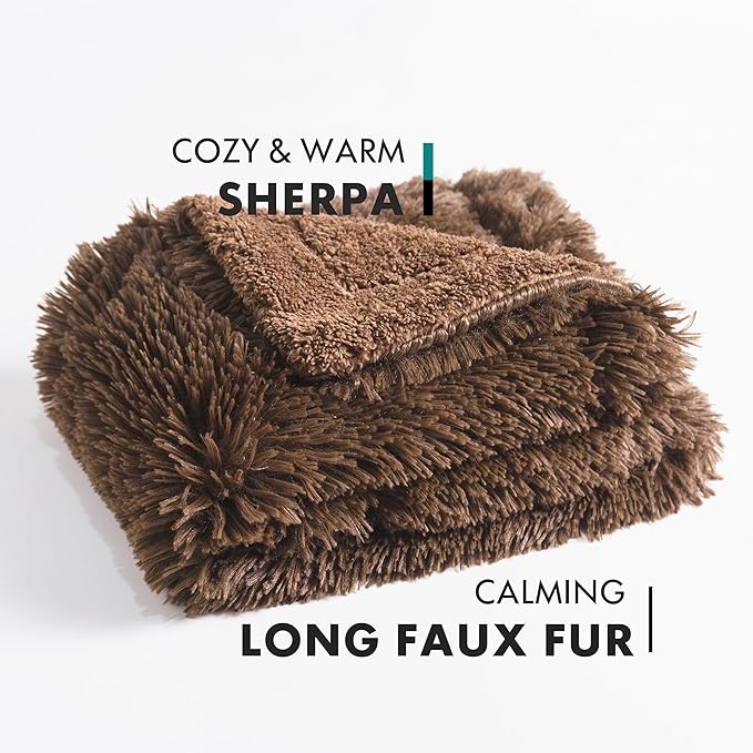 gogobunny Waterproof Plush Long Faux Fur Pet Throw Blanket Ultra Soft Fluffy Bed Couch Cover Washable - Premium Flannel Calming Blankets for Dog Puppy Cat (25x35 Inch (Pack of 1), Chocolate)