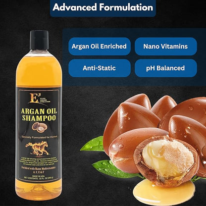 E3 Argan Oil Shampoo - Moisturizing Pet Shampoo, Hair Shampoo Argan Oil, Hair Shine, Shampoo De Caballo, Gentle Formula, Good for Dogs Too (32 fl oz)