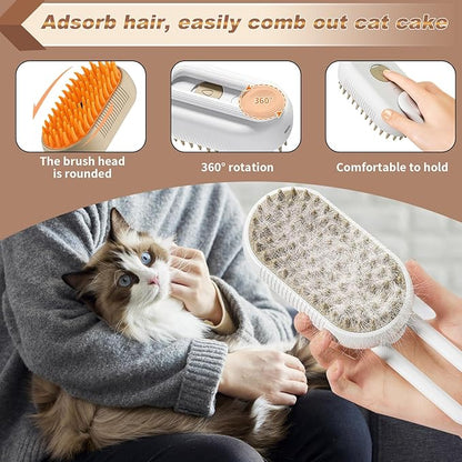 Steamy Cat Brush,3 In 1 Steamy Pet Brush,Cat Hair Brush With Steamer,Cat Comb With Steam,Cat Steamer Brush For Shedding,Steam Brush For Pets (white)