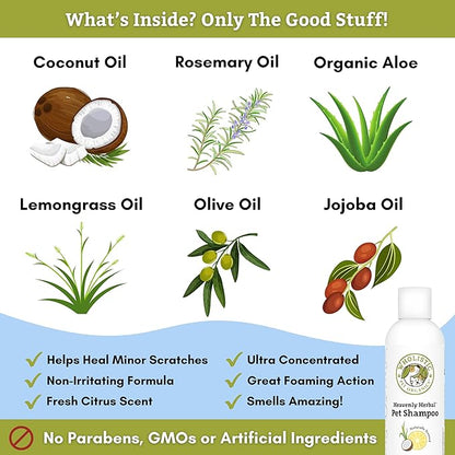 Wholistic Pet Organics Pet Shampoo Concentrate: Heavenly Herbal Organic Dog Shampoo and Conditioner - All Natural Puppy and Cat Shampoo for Dry, Itchy Skin, Allergies, Dandruff Shampoo