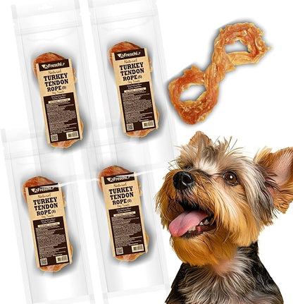 Afreschi Natural Turkey Tendon Rope (S) Pack of 4, Dog Treats for Signature Series, All Natural Human Grade Puppy Chew, Turkey Sourced from USA, Hypoallergenic, Rawhide Alternative