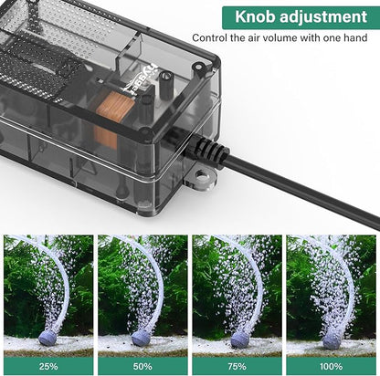hygger See-Through Air Pump for Aquarium: Adjustable Oxygen Pump，Silent Powerful Aerator Pump 1.5W 1 Air Outlets Ultra Silent for Small Fish Tank,Hydroponic Systerm, Household Commercial Use