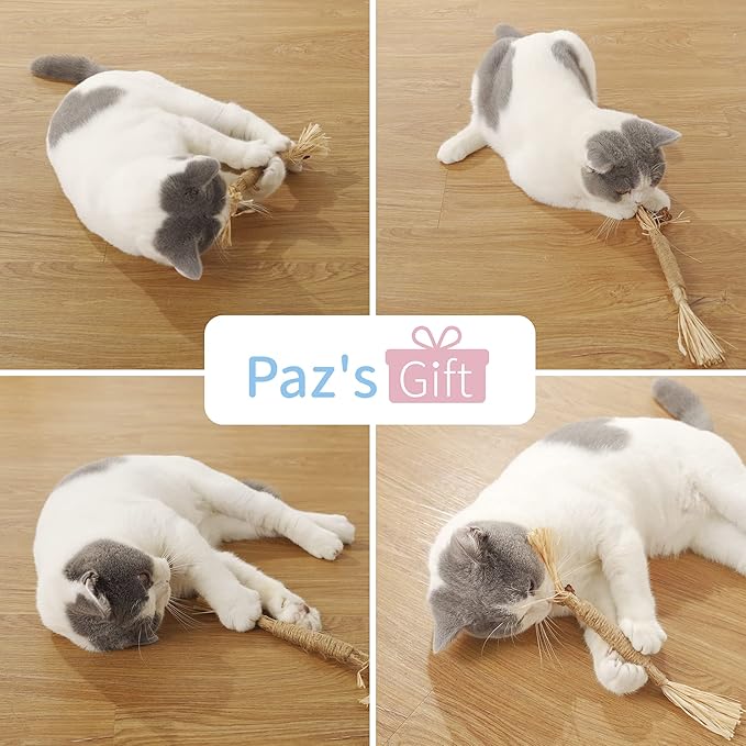 PAZ'S GIFT Cat Toys Catnip Toys Cat Kick Toy Natural Silvervine Catnip Sticks Kitten Teeth Molar Chew Toys, cat Indoor Toys Interactive cat Cleaning Teeth,Reduce Obesity and Loneliness 3-Pack