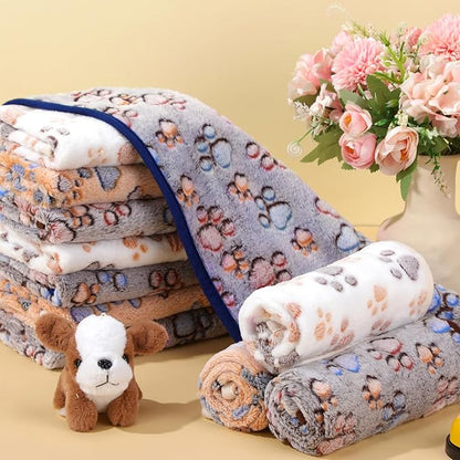 Chumia 40 Pcs Blankets Soft Fluffy Fleece Washable Pet Dog Sleep mat Paw Print Pattern Fleece Blankets for Pets Throw Warm Bed Mat for Dog Puppy Cat(24 x 16 Inch,Brown, White, Black, Blue)