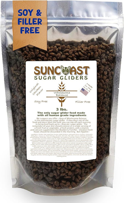 Wholesome Balance Sugar Glider Food - Chicken & Rice | 3 lbs of Premium Dense Food for Sugar Gliders and Small Animals - 4 Months Supply