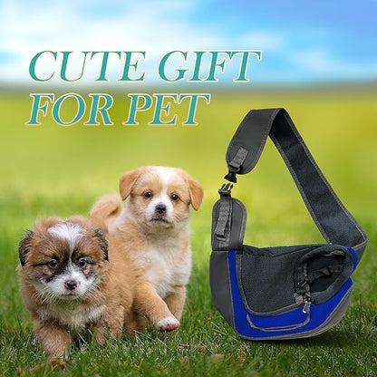 Dog Sling Carrier, Up to 5 lbs, Dog Papoose with Zipper Touch Pocket, Hand Free Breathable Mesh Puppy Carrier, Crossbody Satchel Dog Purse for Outdoor Travel, M, Blue