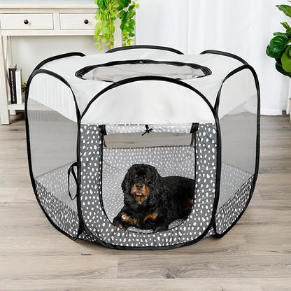 Furhaven Portable Dog Playpen Cat Tent, Pet Playground/Kennel Foldable Indoor Outdoor Zippered Puppy Crate - Gray Pebbles, Medium