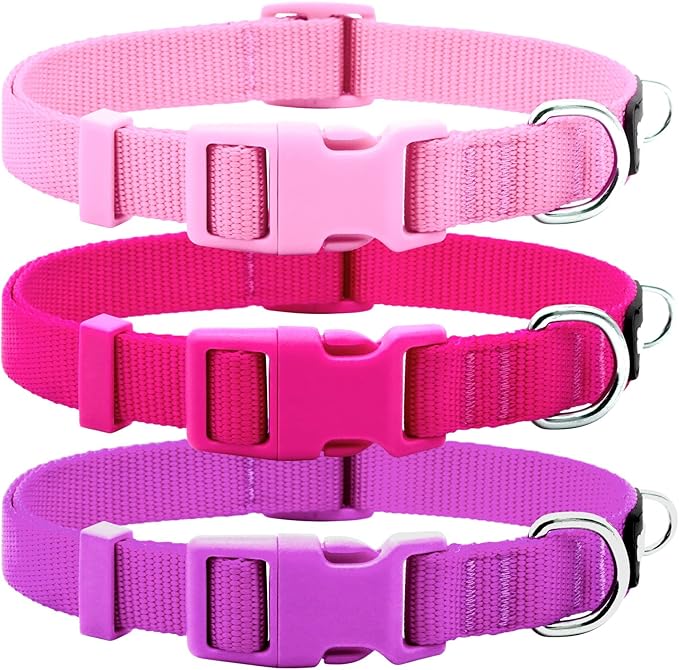 azuza 3 Pack Dog Collars Comfortable and Adjustable Nylon Dog Collars for Large Dogs, L (18-26inch)ï¼ Pink, Hot Pink and Purple