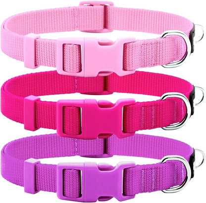azuza 3 Pack Dog Collars Comfortable and Adjustable Nylon Dog Collars for for Small Dogs, S (11-16inch)ï¼_ink, Hot Pink and Purple