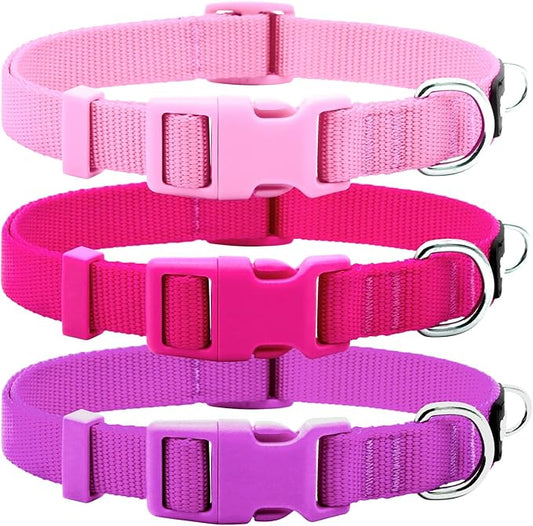 azuza 3 Pack Dog Collars Comfortable and Adjustable Nylon Dog Collars for for Small Dogs, S (11-16inch)ï¼_ink, Hot Pink and Purple