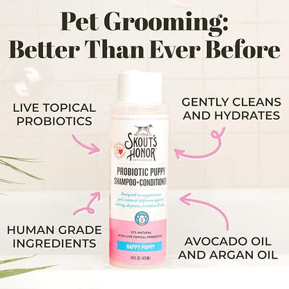 Skout's Honor Probiotic Pet Shampoo & Conditioner with Avocado Oil & Omega-3s, 97% Natural, Paraben & Sulfate-Free, Cruelty-Free, 16oz, Happy Puppy, 2-Pack