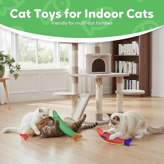 Catnip Toys Saury Fish, Cat & Kitten Chew Kicker Interactive Crinkle Toys for Bored Indoor Adult Cats & Kitten, Cat Gifts Teething Toys Soft and Durable for All Breeds