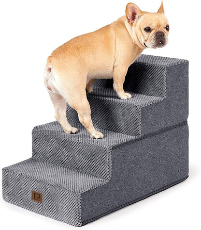EHEYCIGA Dog Stairs Ramp for Bed 18”H, 4-Step Dog Steps for High Bed, Pet Steps for Small Dogs and Cats, Non-Slip Balanced Dog Indoor Ramp, Grey
