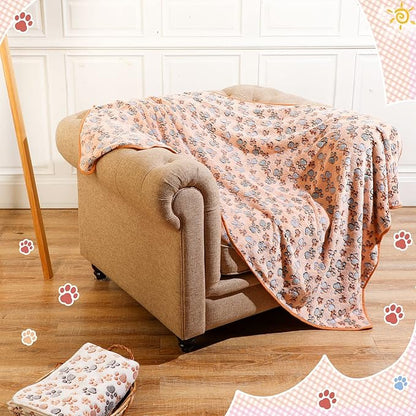 Tatuo 4 Pcs Dog Blanket Pet Puppy Blanket Puppy Teething Toys Paw Print Fleece Blanket for Pet Cat Soft Warm Sleep Mat Guinea Pig Cage Blanket(XXX-Large(51 x 63 Inch),White, Coffee, Pink, Purple)