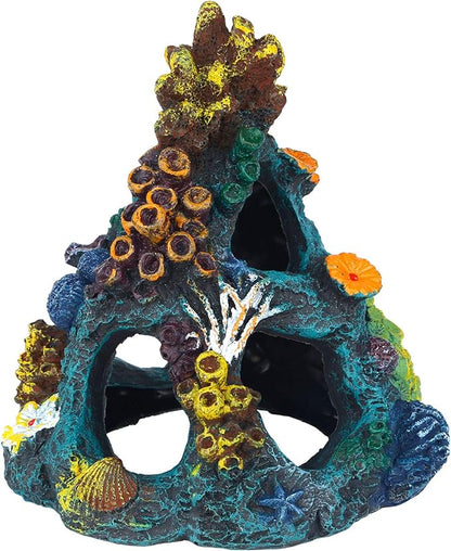 Uniclife Aquarium Decorations Resin Coral Rock Mountain Cave Fish Tank Decor Ornaments Fish House for Betta Rest Hide Play Breed