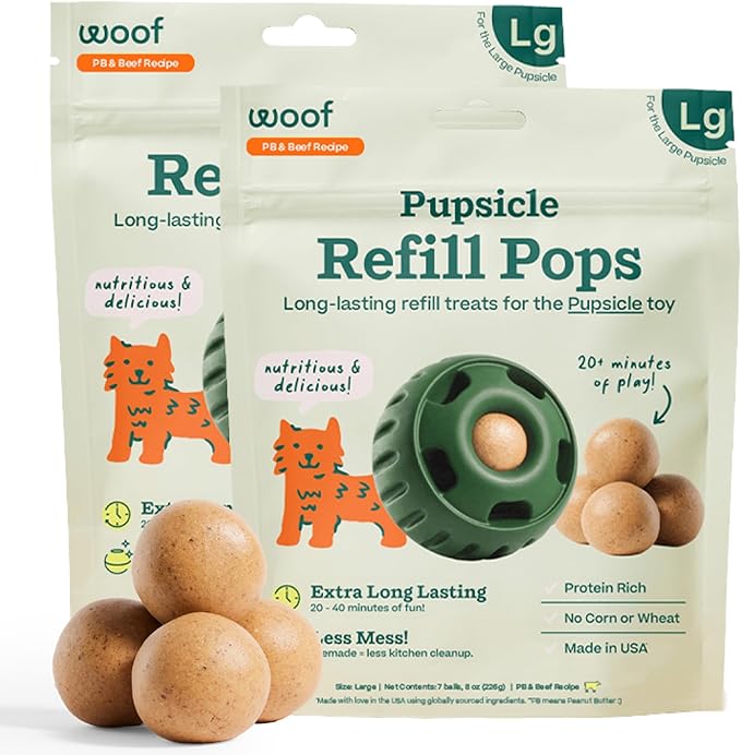 WOOF Pupsicle Refill Pops - Low-Mess Dog Snacks - with Peanut Butter and Beef - Dog Treats - Long Lasting - Large Pops - 7 Count - 2 Pack