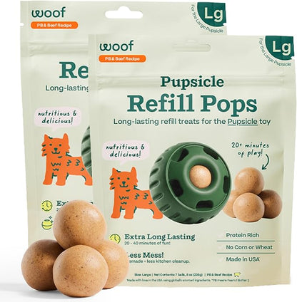 WOOF Pupsicle Refill Pops - Low-Mess Dog Snacks - with Peanut Butter and Beef - Dog Treats - Long Lasting - Large Pops - 7 Count - 2 Pack