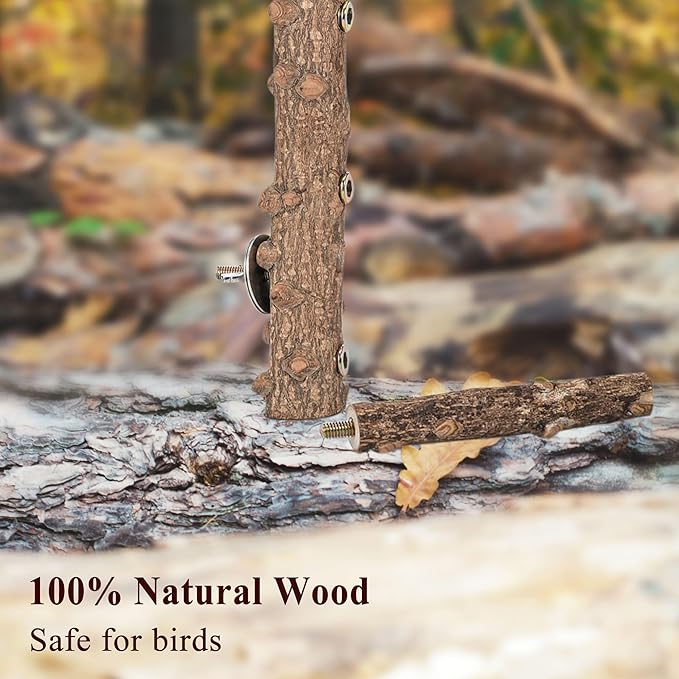 Mogoko Bird Ladder Perch for Cage, Natural Wood Bird Parrot Perch Stand Parrot Perch Bridge Climbing Chewing Toys for Small Medium Animal