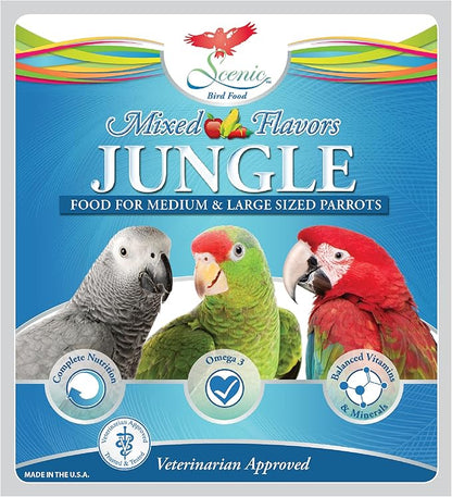 Scenic Mix Jungle Premium Parrot Food - Apple, Natural Flavors, High Protein, Low Iron Bird Pellets for Large Parrots, Macaw Food, Cockatoo & African Grey Parrots, Omega 3, Vitamins, Minerals, 1 LB