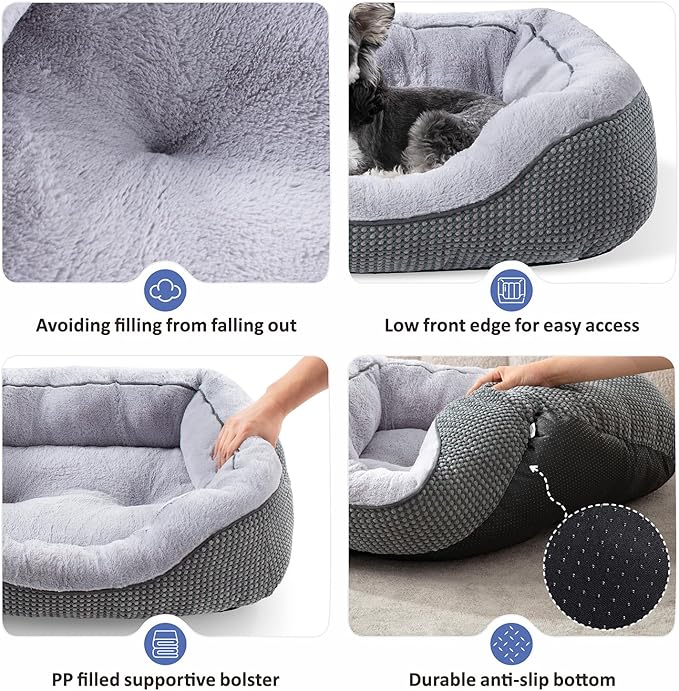 INVENHO Dog Beds for Small Medium Dogs Washable, Calming Dog Bed Small Size Dog, Orthopedic Dog Bed, Warming Soft Calming Sleeping Puppy Bed Durable Pet Bed with Anti-Slip Bottom S Plus(25"x21"x8")