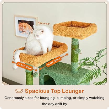 Ouritsu Cat Tree, 73.6 inch Tall Cat Climbing Tower for Large Cat Indoor with 2 Large Condos, 2 Widened Perches, Sisal Covered Scratching Posts, 2 Hammocks, Cactus Green, XLF001GB