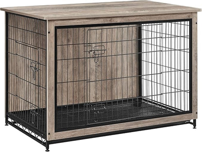 Feandrea Dog Crate Furniture, 44.1" Side End Table, Modern Kennel for Dogs Indoor up to 80 lb, Heavy-Duty Dog Cage with Multi-Purpose Removable Tray, Double-Door Dog House, Greige UPFC004G01