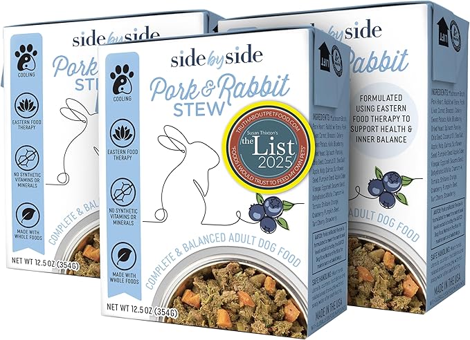Side by Side Pork & Rabbit Stew - Cooling Wet Dog Food & Dog Food Topper for All Breeds - Made with Nutrients & Whole Raw Ingredients - No Artificial Additives or Fillers - USA Made (12.5 oz, 3-Pack)