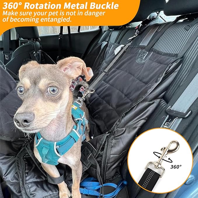 4-in-1 Removable Dog Seat Belt for Car: Adjustable Pet Car Harness, Retractable Dog Car Harness Seatbelt with Poop Bag and Dog Bowl, Restraint Secures to Vehicle Headrest, Black