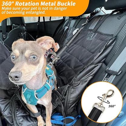 4-in-1 Removable Dog Seat Belt for Car: Adjustable Pet Car Harness, Retractable Dog Car Harness Seatbelt with Poop Bag and Dog Bowl, Restraint Secures to Vehicle Headrest, Black