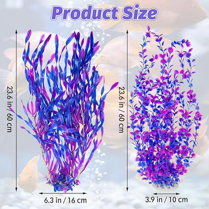 Hamiledyi Tall Aquarium Plants 23 Inches - Fish Tank Decorations, Artificial Green Water Plants Grass Cluster, Soft Plastic Fake Decor 2PCSï¼_urple Style Cï¼