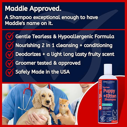 Puppy + Kitten Tearless and Gentle Hypoallergenic 2 in 1 Shampoo + Conditioner - Itchy Pet Approved Line - Fruity Scent