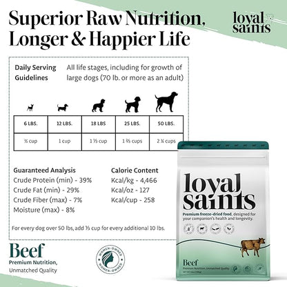 Freeze Dried Raw Dog Food - Premium Beef Flavor with High Protein and Grain Free Dog Food for Small or Large Breeds and Picky Eaters - Versatile as Meal Topper, Snack, and Treats, 14 Oz
