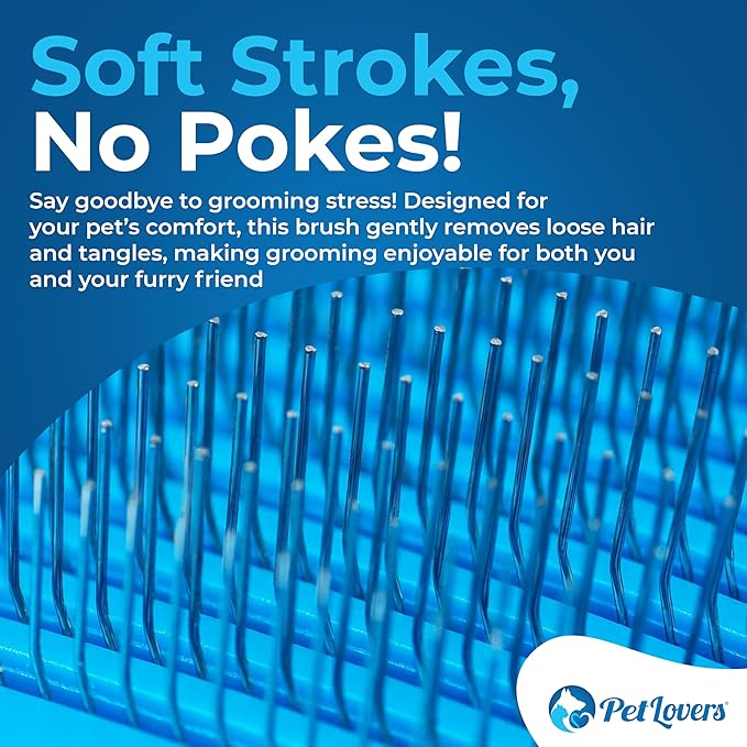 PetLovers EzSlicker Self-Cleaning Brush - Dog Brush for Shedding, Gentle Slicker Brush for Cats, Tangle-Free Grooming Comb with Soft Bristles & Ergonomic Handle for Stress-Free Grooming