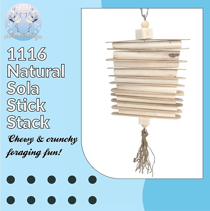 1116 Natural Sola Stick Stack - Handcrafted Hanging Bird cage Toy, Natural sola Wood Sticks, Natural Wooden Sticks, Parts can Turn Around Center, Chewing Fun for Small and Medium Size pet Birds