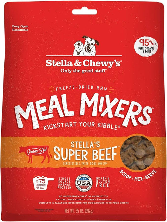 Stella & Chewy's Freeze Dried Raw Super Beef Meal Mixer  Dog Food Topper for Small & Large Breeds  Grain Free, Protein Rich Recipe  35 oz Bag
