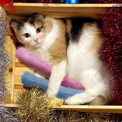 MEWTOGO 6Pcs Cat Kicker Toys with Sound Paper- Kitty Kick Sticks Soft Plush Cat Chew Toy to Squeak- Durable Kick Toy for Indoor Cats Gift Playing(11.8" x 1.6")