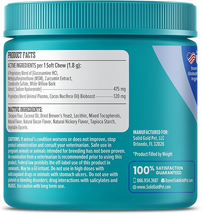 Solid Gold Glucosamine for Dogs Hip and Joint Supplement - Glucosamine Chondroitin MSM for Dog Pain Relief - Leaps & Hounds Chews for Dog Arthritis Pain Relief & Overall Mobility - 60 Count