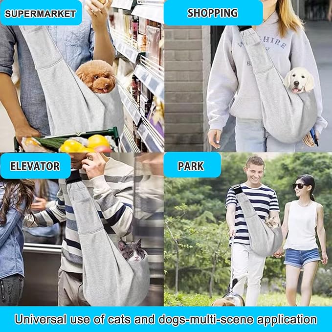 Kanemc Dog Sling Carrier for Small Dogs Cat Puppy Pets Up to 16.5lbs, Comfy Hard Bottom Support, Adjustable Padded Shoulder Strap, Hands-Free Dog Carrier Sling Bag for Outdoor Travel