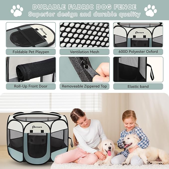 Cat and Dog Playpen Indoor/Outdoor for Puppy Pet Travel and Recovery After Surgery, Enclosure Tent Crates Cage, Portable Pop Up Kennel With Carrying Case (Grey, Small)