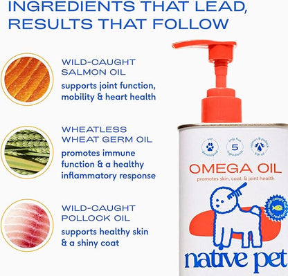 Native Pet Omega 3 Fish Oil for Dogs & Cats - Promotes Healthy Skin, Shiny Coat, & Strong Joints - Made with Wild Alaskan Salmon Oil for Dogs  Tasty, Fast-Absorbing Omega 3 6 9 Liquid Supplement-16oz