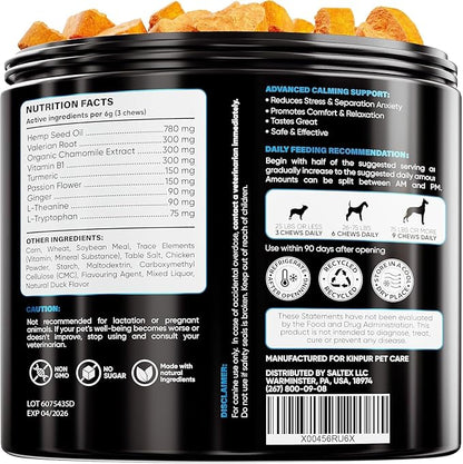 Kinpur Pet Care Relaxing Dog Calming Chews with Hemp Oil, Valerian Root, and Vitamin B - Natural Stress and Anxiety Relief for Dogs - 180 Beef-Flavored Calming Treats for All Breeds
