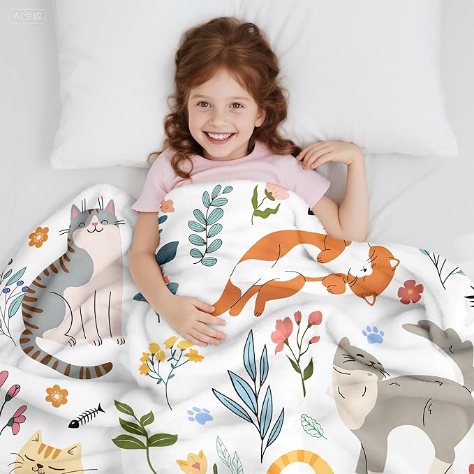 Cat Blanket Gifts for Women Girls Soft Flannel Cats Throw Blanket Merch Stuff for Cat Lovers 50"X 40"