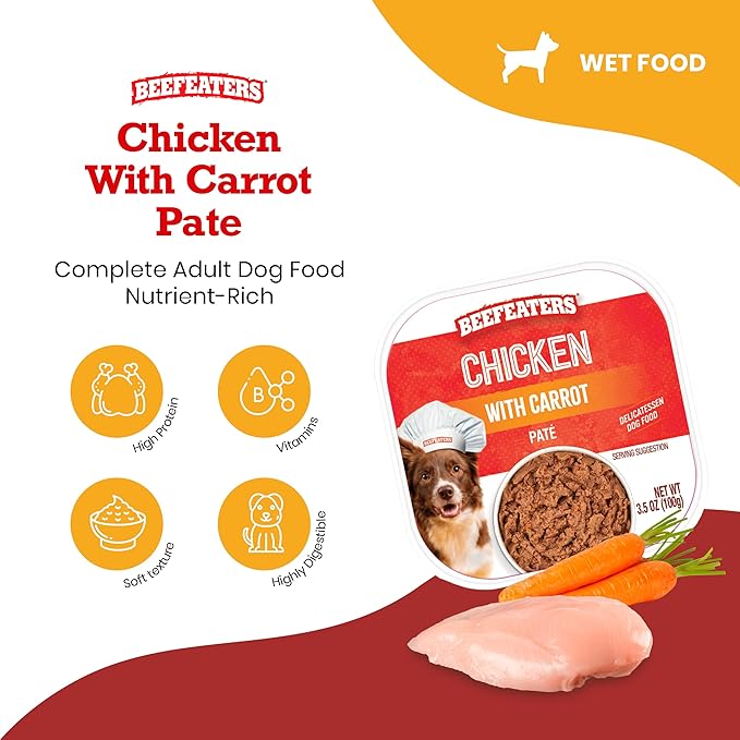 Beefeaters Dog Treats - Chicken with Carrot Pate 3.5oz, Case of 96 | Natural Adult Dog Food | No Artificial Additives, Rich in Fiber, Vitamins & Minerals | Dog Training Treats for Adults