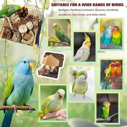 Natural Bird Chew Toys Parrot Toys Box, Foraging Shredding Parakeet Toys for Cockatiel Conures Lovebird Parakeet Budgie Macaws Small-Medium Birds